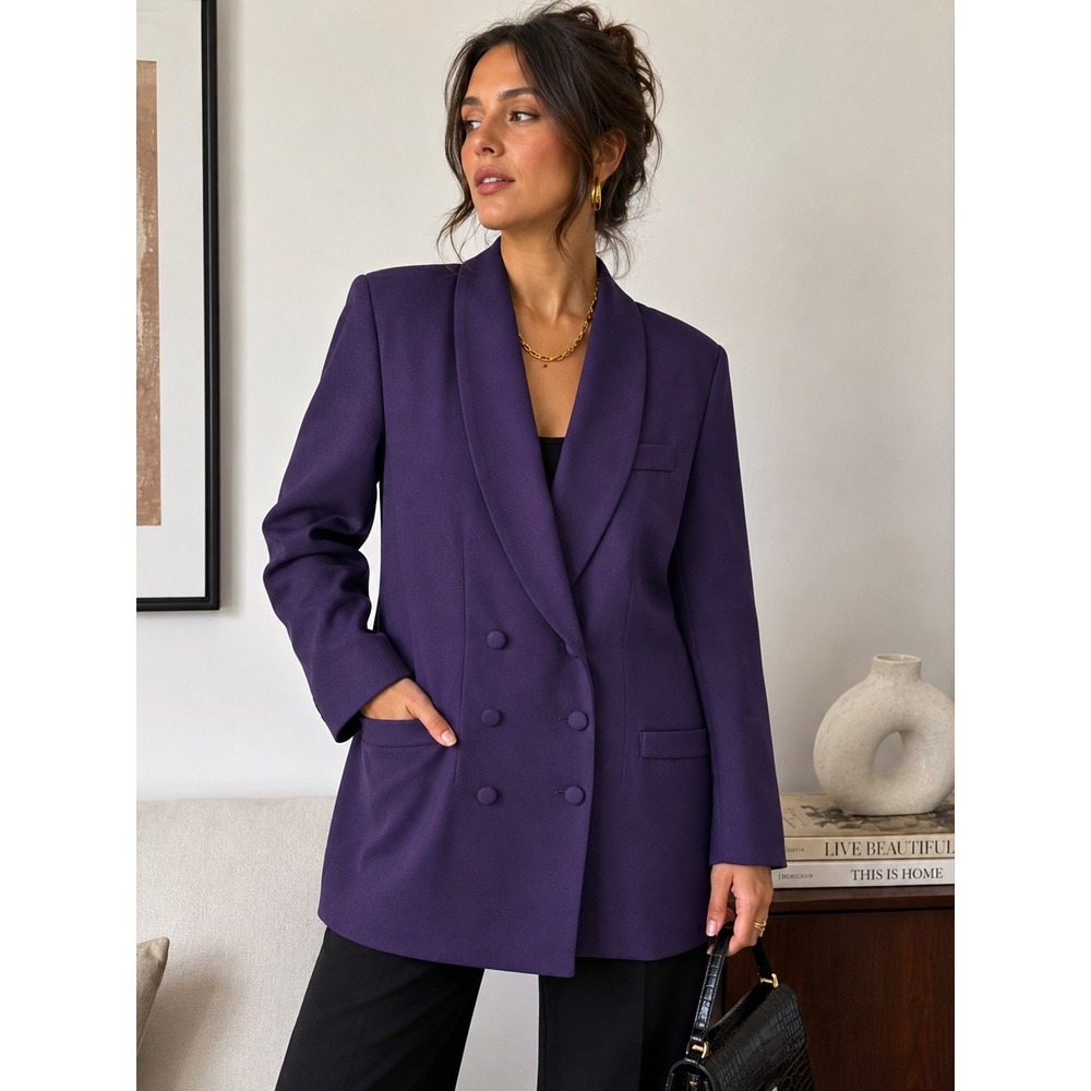 Jennifer James Vintage Purple Double Breasted Blazer Shawl Collar 90s Power Suit